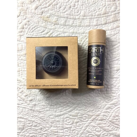 Earth Luxe Car Fan Diffuser W/Aromatherapy Mountain Scent Oil Set*0.3 Fl Oz*NWB - Picture 1 of 5